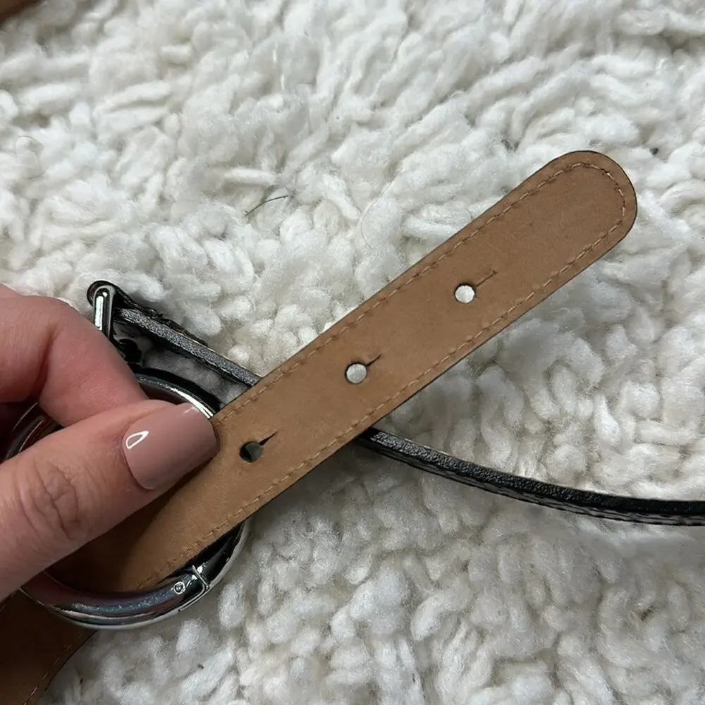 Talbots Genuine Leather Black Tan Belt Silver Buckle Plus Size Made in Italy